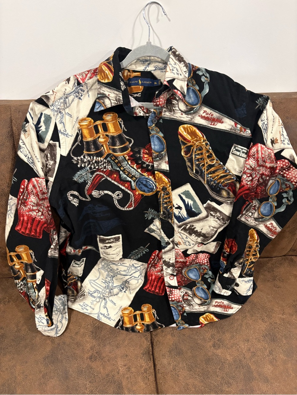 Ralph Lauren Black Travel Motif boot Button-Up Shirt - Picture 3 of 3